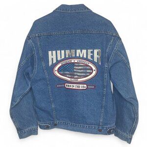 VTG Hummer Denim Jacket Men's SZ S Embroidered Biker Born in the USA AM General